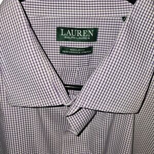 LAUREN Ralph Lauren Mens 2XL 18-18.5 Purple Gingham Button Down Long Sleeve Polo